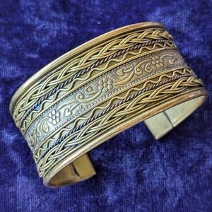 Vintage Exotic Handmade Cuff Bracelet, Braided Mixed Metal Details